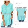 thumbnail image 5 of Tops fruncidos para mujer, cuello en V, costuras de encaje, dobladillo fruncido, manga corta, blusa informal para mujer para fiesta en la calle, oficina, azul M, 5 of 5