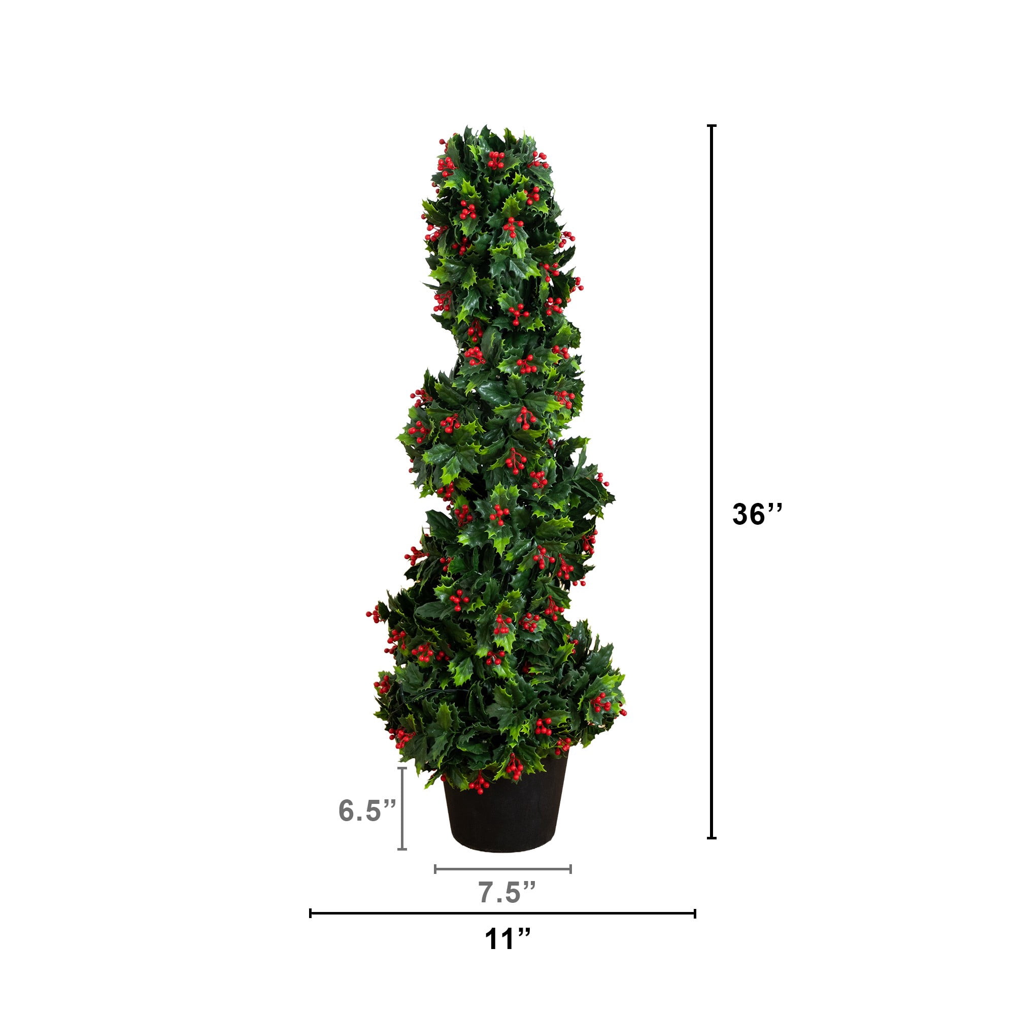 3ft. UV Resistant Pre-Lit Artificial Holly Berry Christmas Spiral Tree with 36 LED Lights (Indoor/Outdoor)