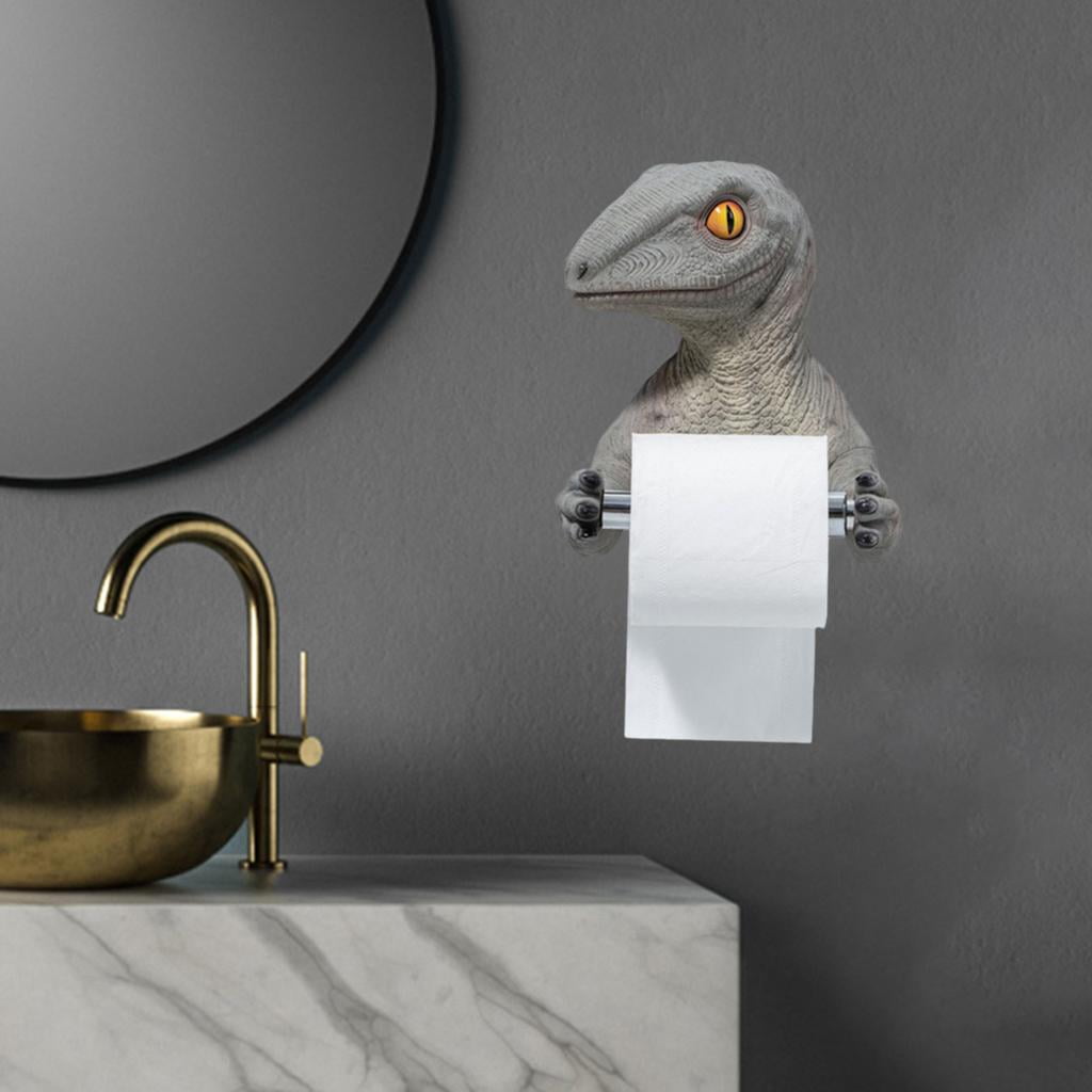 Fiocias Waterproof Dinosaur Toilet Paper Holder Hardware Nail Free Tissue Rack Paper Towel Holder Roll Paper Storage Rack for Kitchen Home Decoration Bathroom gray