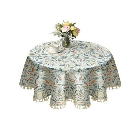 

Small Round Tablecloth Floral Tablecloth With Tassel dust-proof Cotton And Linen Table Cloth For Living Room Bedroom Study-D-130cm(51inch)
