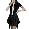 thumbnail image 4 of Women's Button Front Short Sleeve Rib Knit Polo Shirt with Neck Tie, 4 of 9
