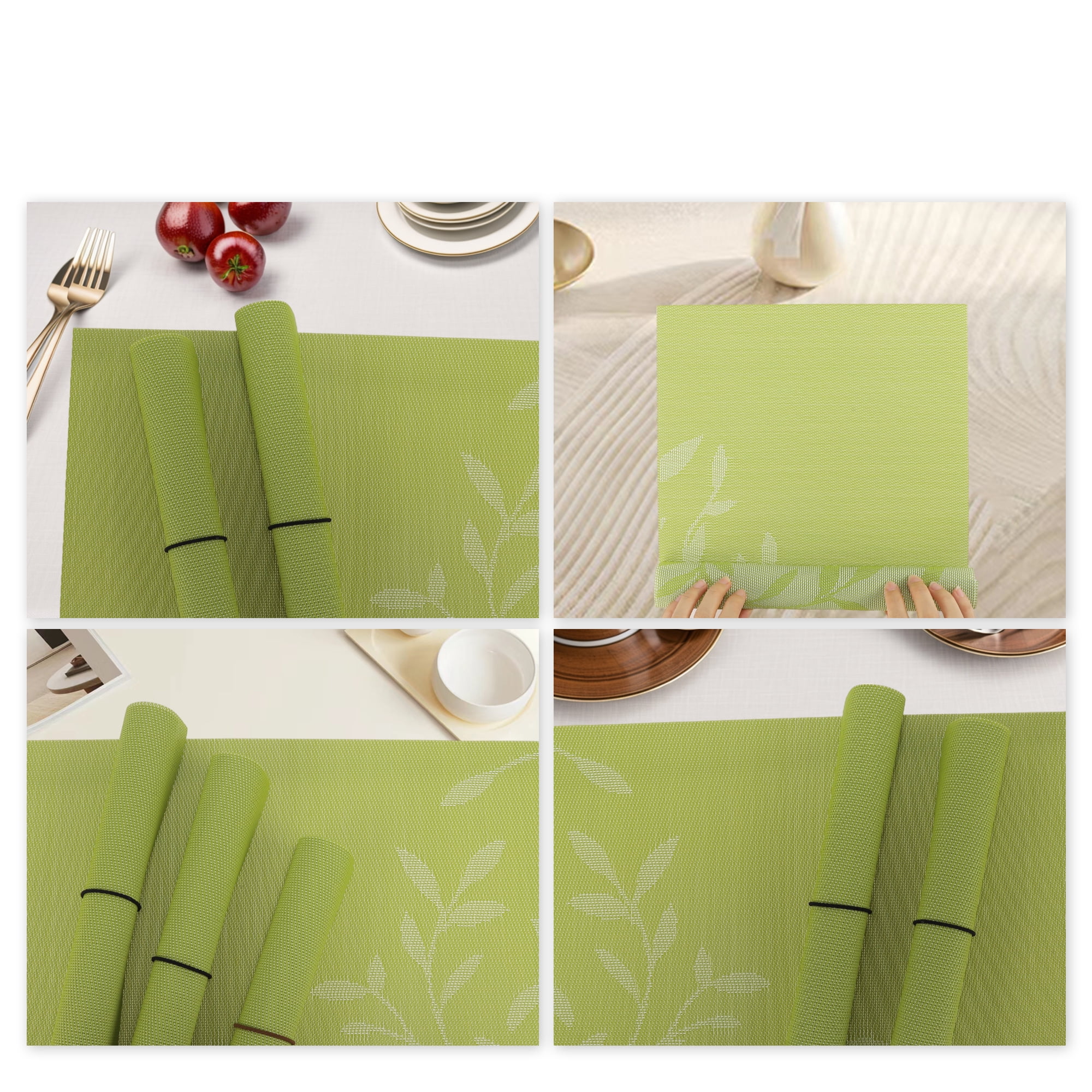 Unique Bargains 4 Pcs Leaves Pattern Heat Resistant Washable Placemats  Green