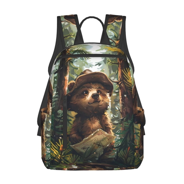 Balery Jungle Hat Bear Mochila ligera para hombre y mujer: duradera e impermeable, ideal para la escuela, el trabajo, viajes y uso diario.
