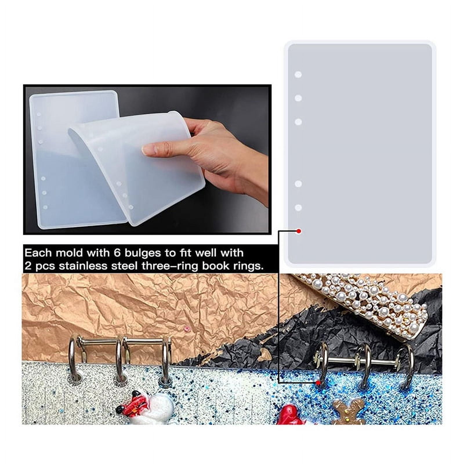 Large Notebook Cover Epoxy Resin Silicone Molds A4,A5,A6,A7 Bookmark Loose Leaf Binder Rings Kit DIY Casting Tool