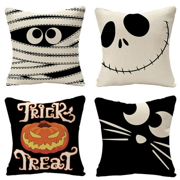 Fundas de almohada de Halloween, almohadas decorativas de Halloween, juego de 4 fundas de almohada, funda de cojín espeluznante de Pesadilla antes de Navidad