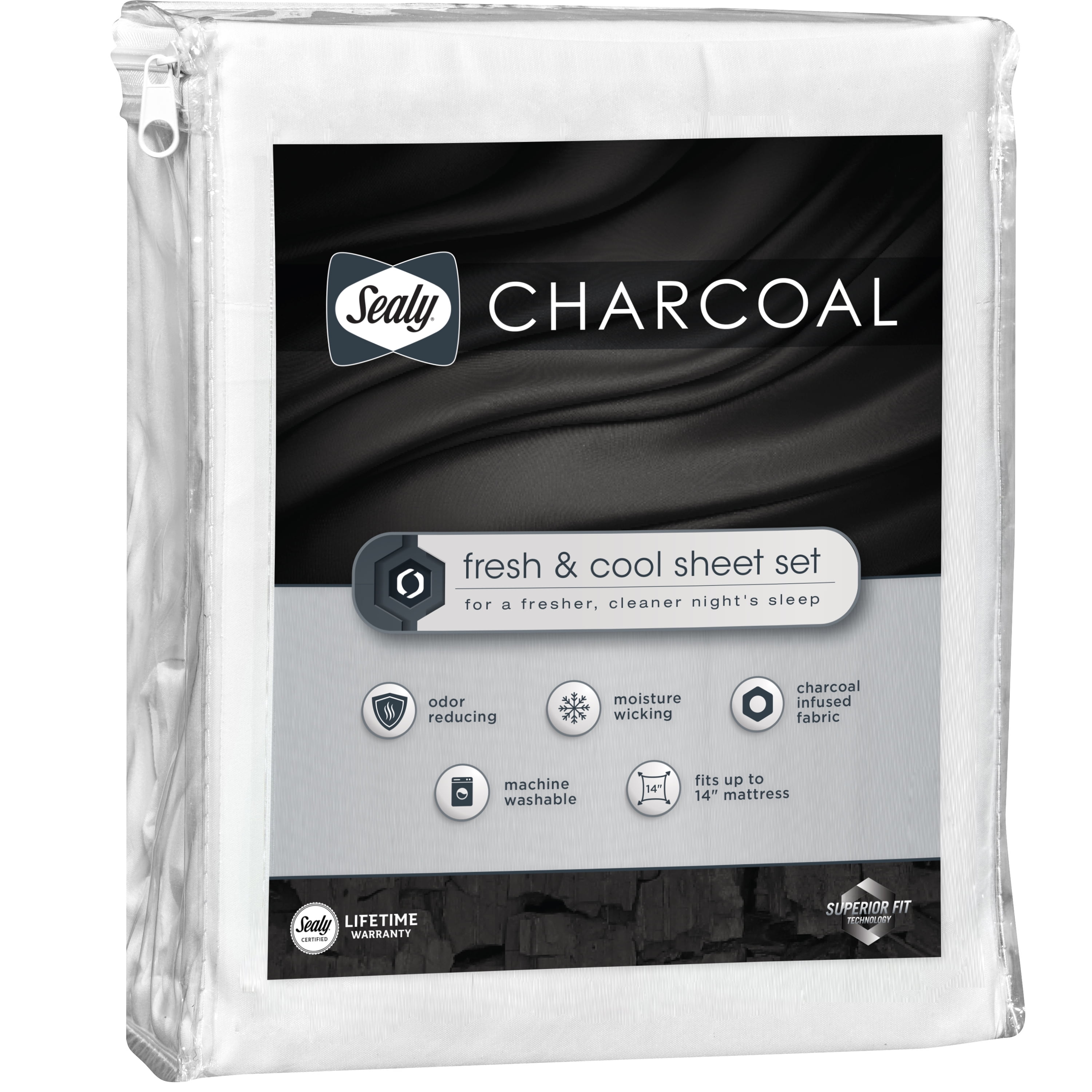 Sealy Charcoal Infused Sheet Set, White, Twin