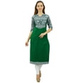 thumbnail image 5 of Phagun Women's Cotton Designer Kurta Green Tunic Ethnic 3/4 Sleeve Kurta-26, 5 of 9