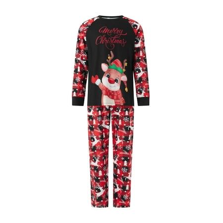 

Eyicmarn Family Matching Christmas Pajamas Baby Romper/Elk Letter Print Tops + Christmas Tree Snowflake Deer Plaid Print Pants Set