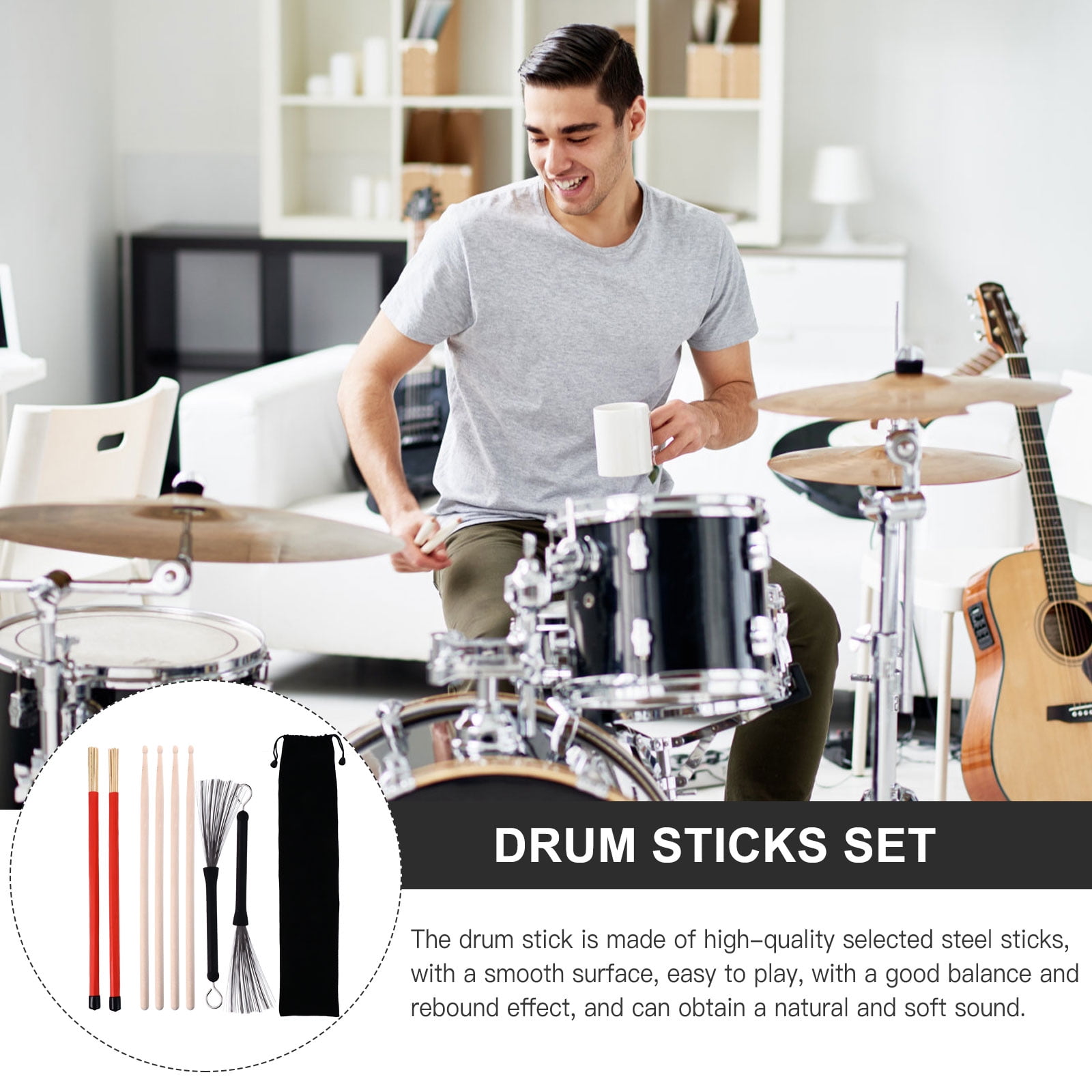 CTIRCHIU Adjustable Steel Rod Drumstick Handle Set for Drum Kits - Replacement Drumsticks Accessory