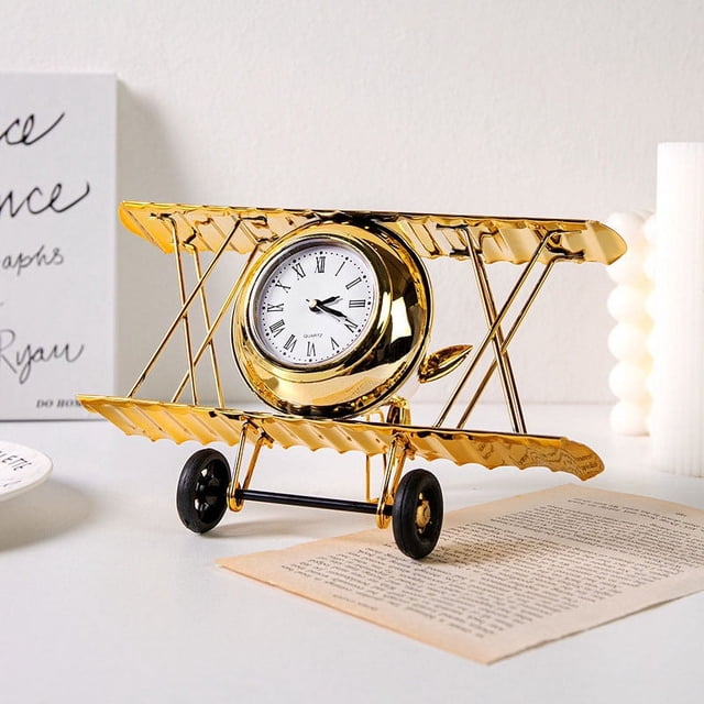 Alarm Clock Airplane Model Ornaments Living Room Desktop Iron Art Ornaments European-style Decorations Metal Crafts
