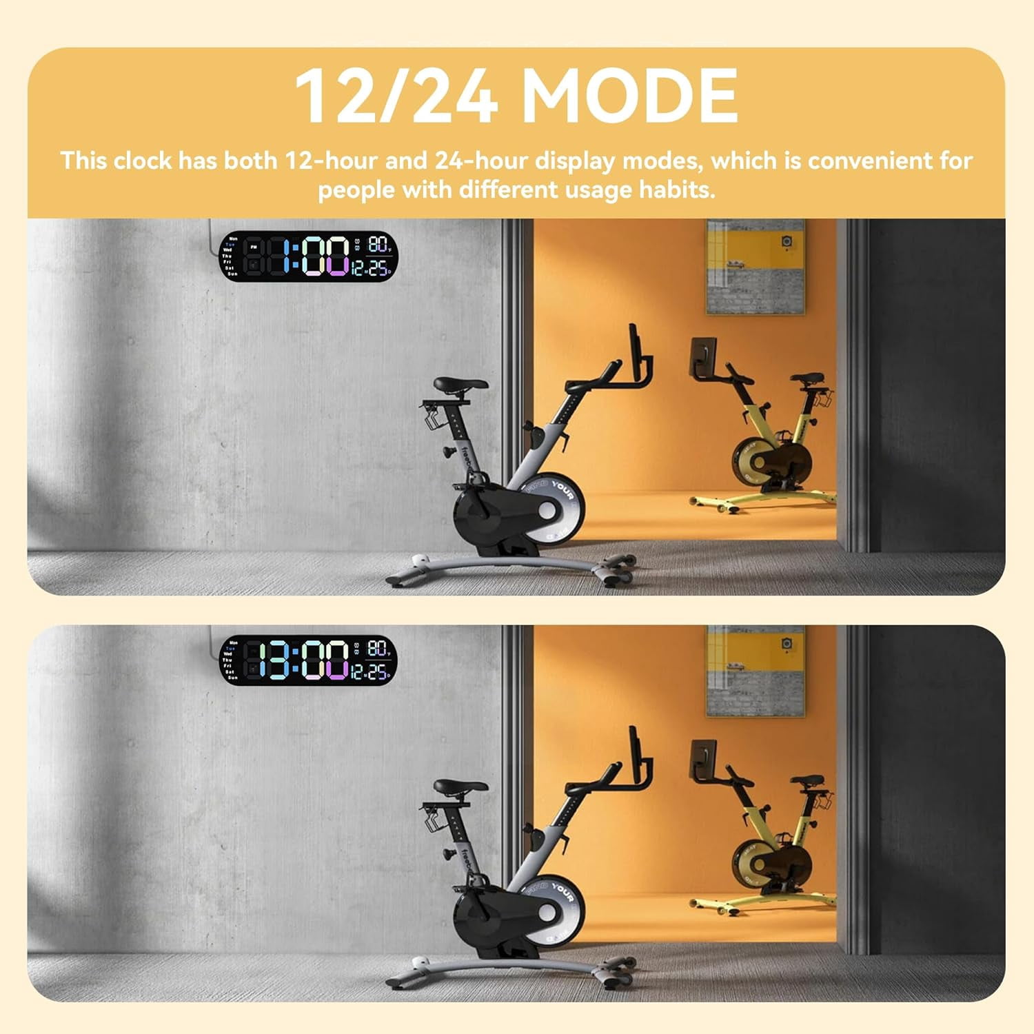 Large Digital Wall Clock with Remote Control 13.7’’, Auto Brightness, 9 RGB Ambient Light, Dual Alarm Clock&Timer, 12/24H Mode, Temperature for Bedroom, Wall Decor Gift for Elder, Black
