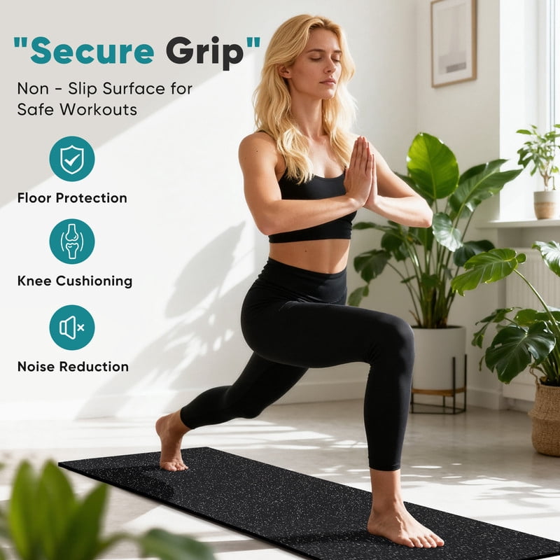 Gianna 12Pcs 1/2"Thick Gym Flooring Mats，Exercise Yoga Mat，Black-1