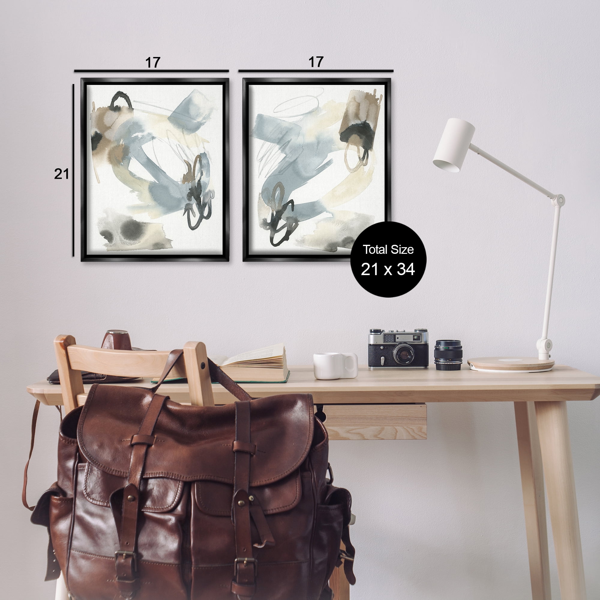 Stupell Industries Abstract Gray Brown Watercolor Abstract Painting Black Floater Framed Canvas Art Print Wall Art, 17 x 21, Set of 2