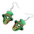 thumbnail image 3 of St. Patrick's Day Shamrock Acrylic Floral Sugar Skull Earrings Dangle Jewelry for Women Holiday Gift, 3 of 6