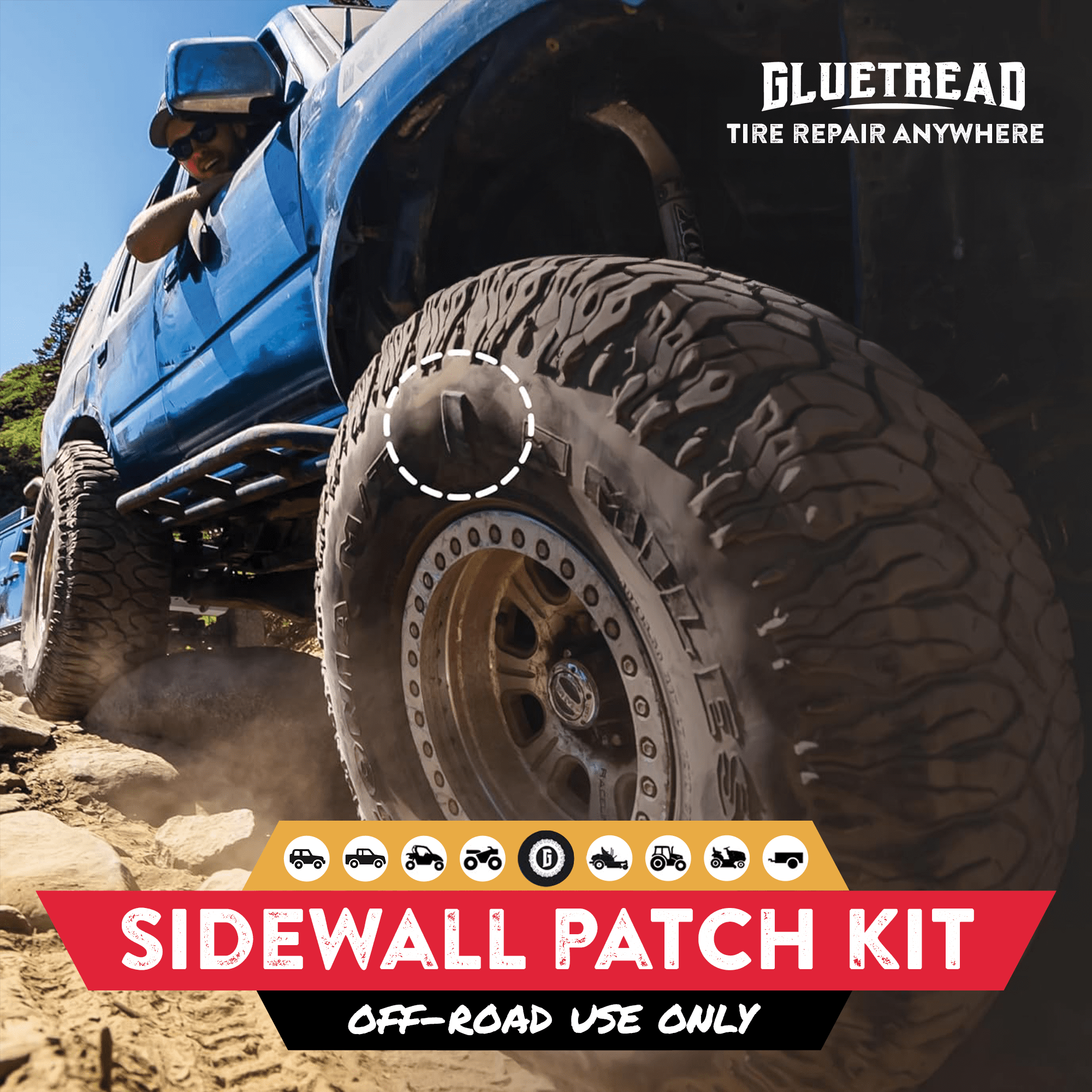 Gluetread Sidewall Tire Repair Kit, External Patch for Tubeless Tires, No Tire Removal Needed