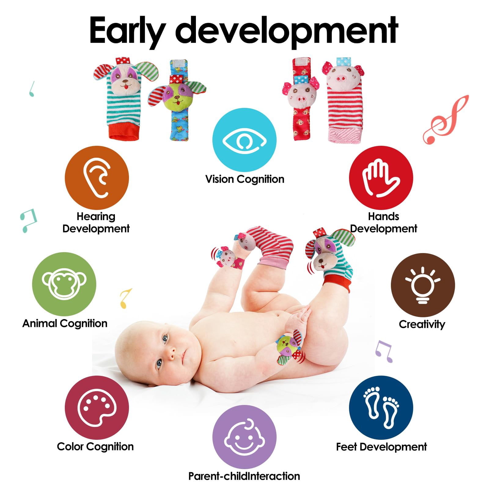 Baby Play Mat Baby Gym,Funny Play Piano Tummy Time Baby Activity Mat with 5 Infant Sensory Baby Toys & 4 Wrist Rattle Socks, Boy & Girl Gifts for Newborn Baby 0 to 3 6 9 12 Months(Pink)