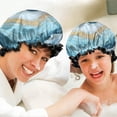 thumbnail image 6 of Shower Caps,Blue Marble Gold Wave Pattern Waterproof Shower Cap for Women 4 Pieces,Double Reusable Hair Cover for Shower PEVA Elastic Stretch Hem, 6 of 7
