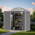 thumbnail image 3 of Asofer Outdoor Storage Shed with Floor, 6' x 4' Resin Storage Shed, Plastic Garden Shed, All-Weather Colorfast, Gray, 3 of 10