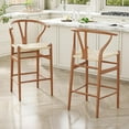 thumbnail image 6 of Farini Wishbone Counter Height Barstool, Fully Assembled Weave Bar Chair with Wooden Frame, for Kitchen Island, Dining Room, Bar, Single, Walnut, 6 of 7