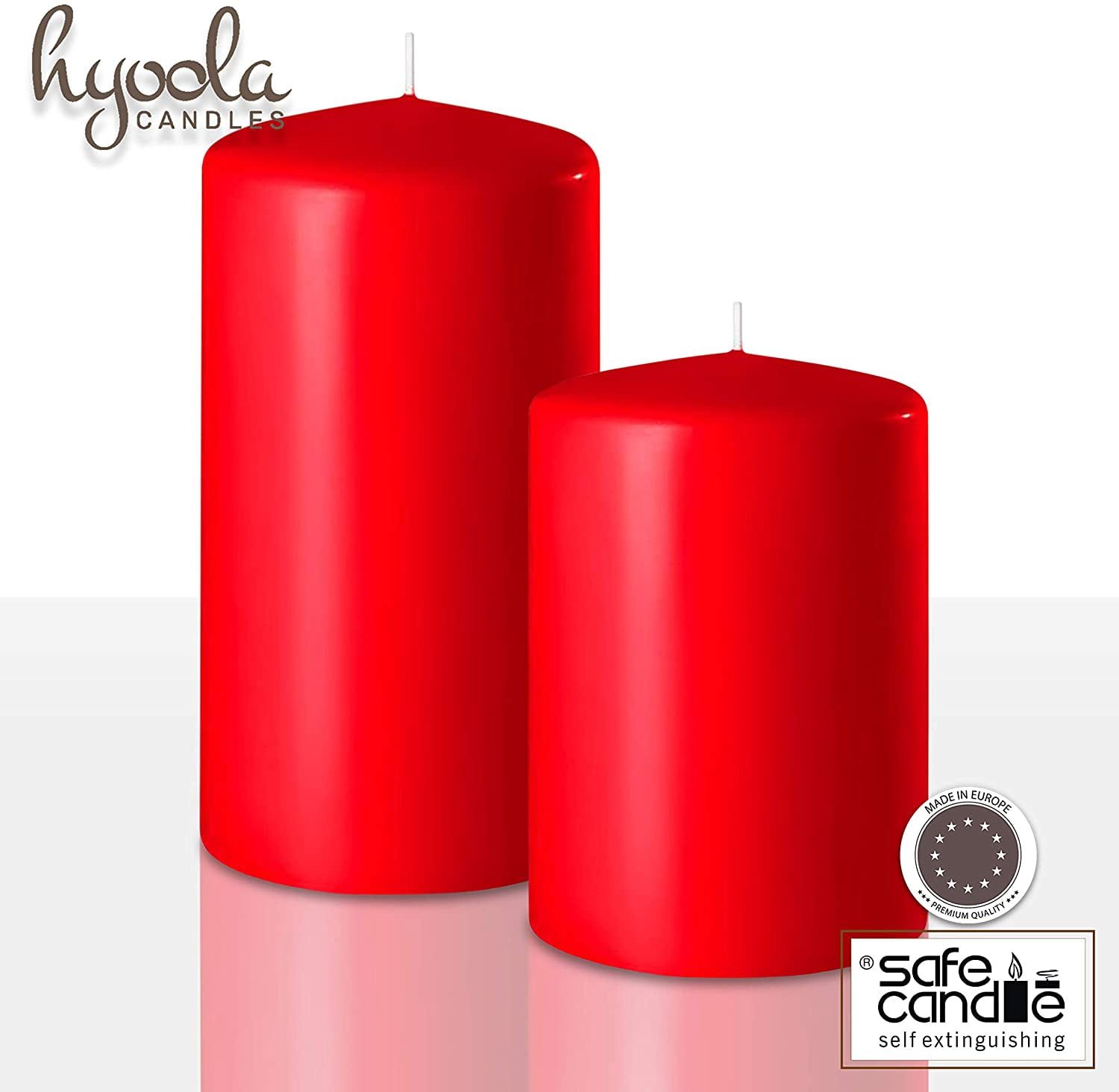 Hyoola 2 x 3 Red Unscented European Made Pillar Candles, Dripless Paraffin Wax with Smokeless Cotton Wicks, 24-Pack