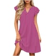 thumbnail image 4 of Blmnix Peplum Dress for Women Striped Dress Shift with Pockets Under Dresses Short Sleeve V-Neck Pink Mini Adaptable Summer Dress L, 4 of 6