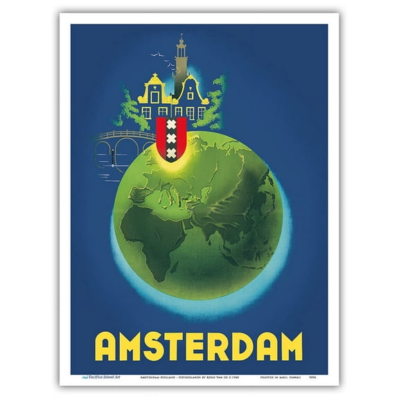 Amsterdam Holland - Netherlands - Vintage Travel Poster by Koen Van Os c.1948 - Master Art Print (Unframed) 9in x 12in