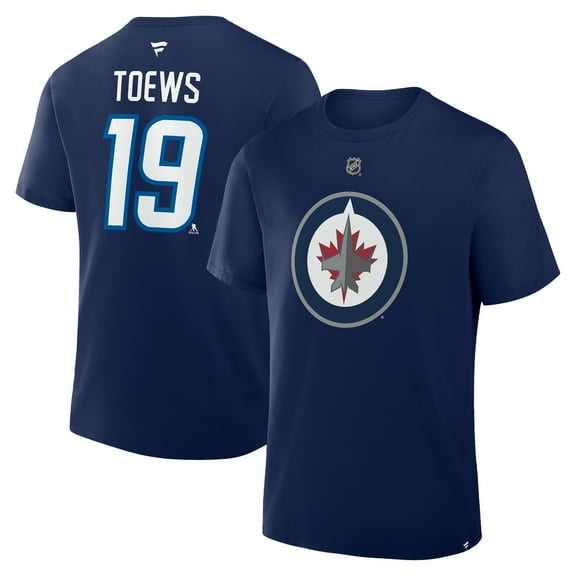 Men's Fanatics Jonathan Toews Navy Winnipeg Jets Authentic Stack Name & Number T-Shirt