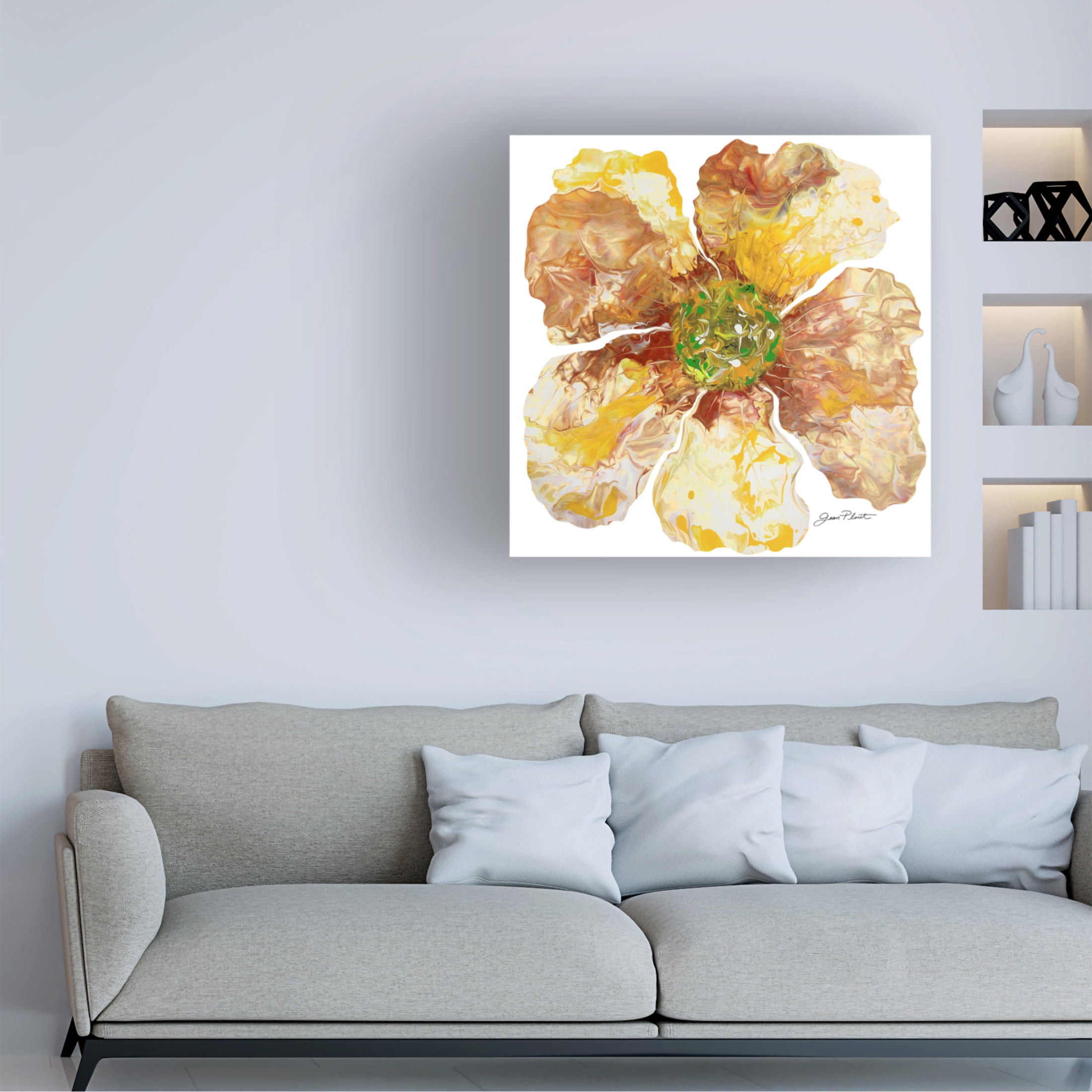 Canvas Wall Art - Jean Plout 'Floral Acrylic Pouring D' Wall Art for Living Room, Bedroom, or Office Décor by Trademark Fine Art - 18 x 18 Inches