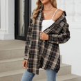 thumbnail image 5 of Jinhomg Fashion Plaid Shirt Jacket for Women Dressy Casual Long Sleeve Button Down Coat Loose Comfy Lapel Collared Shacket Jacket Black ang friday Deal CoffeeXXL, 5 of 7