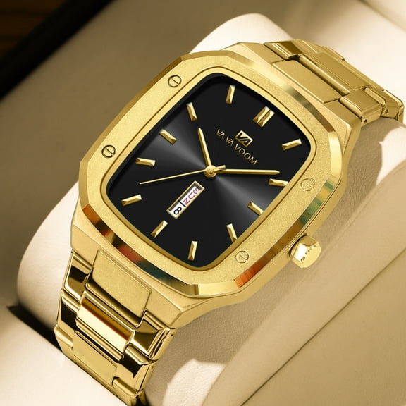 Square Case Men's Fashion Trendy Watch with Dual Calendar Display & Waterproof Function