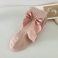 thumbnail image 2 of CCRFTGI Tights for Girls Cable Knit Bow Thick Stockings Seamless Cotton Cute Little Girl Pantyhose Pink 4-6 Years, 2 of 3