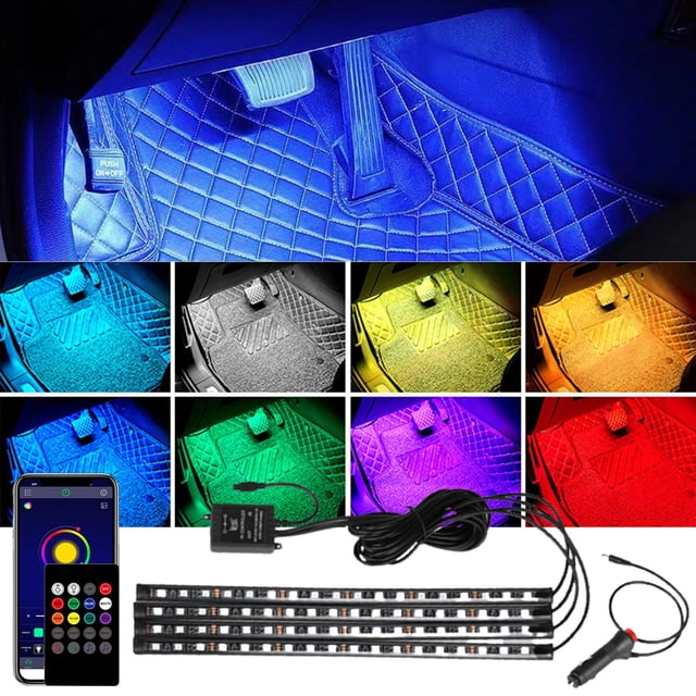 WKSCLPAI Car Led Strip Light,Led Interior Car Lights,Smart App Control Car Led Strip Lights, Music Sync & Diy Mode, 4Pcs Multicolor Under Dash Led Lights for Car Interior, Easy Install, 12V Powered