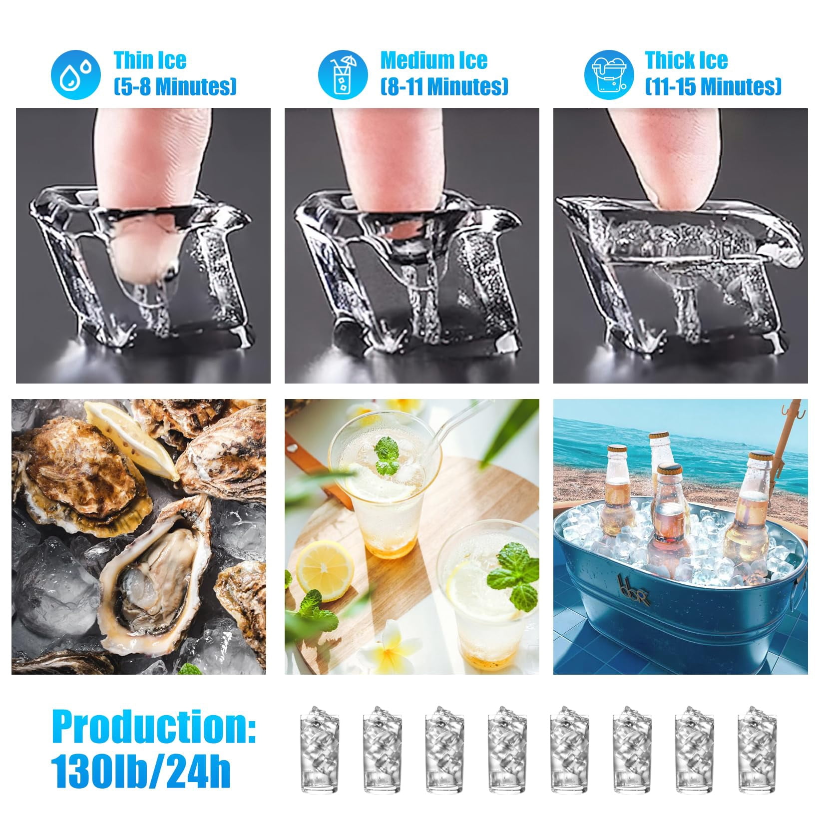 EastVita Multi-style Commercial Ice Maker Machine, with Storage Bin, Clear Ice Cubes, Counter Freestanding Ice Machine for Home/Party/Bar/Restaurant