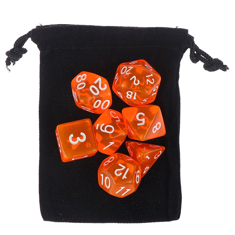 7 Piece Polyhedral Set Cloud Drop Translucent Teal RPG DnD With Dice Bag Toy 
