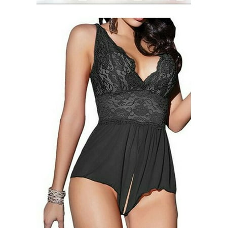 

Sexy Lingerie Sleepwear Bodysuit Floral Lace Women Crotchless Babydoll Underwear