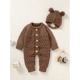 thumbnail image 3 of Musuos Infant Baby 2PCS Winter Outfits, 3 6 12 18M Long Sleeve Solid Color Knitted Romper + Bear Hat Set, 3 of 10