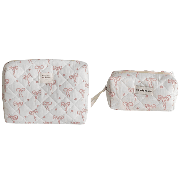 Bolso Mano Acolchado Con Lazo para Maquillaje Cosmético Mujeres Y Niñas
