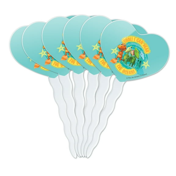 Cool I Can Hear the Ocean Dinosaur Train Heart Love Cupcake Picks Toppers Decoration Set of 6