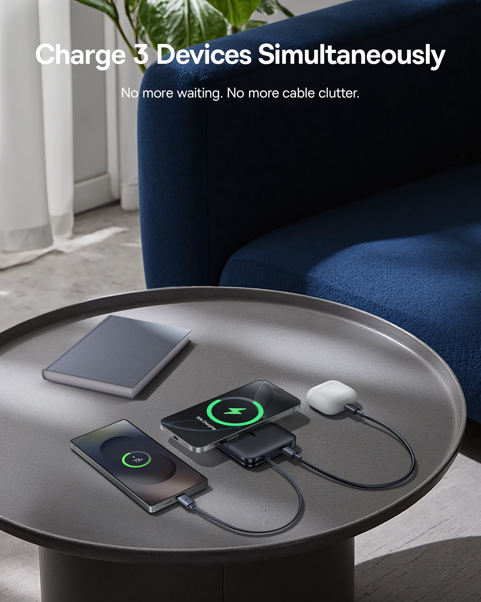 Baseus PicoGo 10,000mAh Magnetic Power Bank with Built-in USB-C Cable - Fast 25W Qi2.2 Wireless Charger for iPhone 17 & Galaxy S25