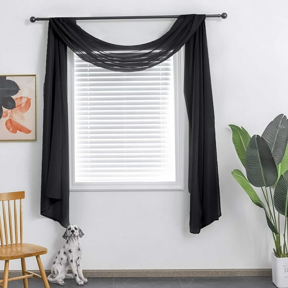 shiyou-Black Sheer Window Scarf Valance for Windows Black Sheer Scarf Curtains 144 Inches Long for Living Room Bedroom Curtain Drapes Wedding Party Canopy Bed 52×144