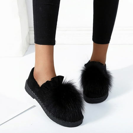 

Cathalem Ladies Fashion Retro Solid Color Suede Wool Ball Comfortable Flat Casual Shoes Slip on Casual Shoes for Women Wide Black 7