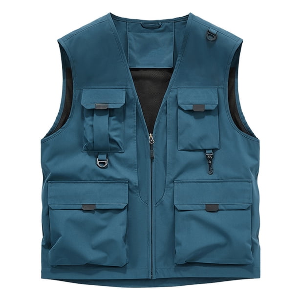 pstuiky Camiseta sin mangas para hombre, Chaqueta de trabajo sin mangas con cuello y múltiples bolsillos para hombre Camisas de hombre xxl