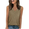 thumbnail image 2 of GaThRRgYP Women's Sleeveless V-Neck Floral Top,Women's New Solid Color Round Neck Cover Strip Casual Blouse Khaki S, 2 of 7