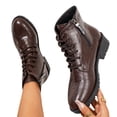 thumbnail image 2 of Willtoo Women Vintage Faux Leather Lace Up Combat Ankle Boots, Round Toe Low Block Heel Lug Sole Short Booties, Non Slip Casual Outdoor Walking Motorcycle Boots, 2 of 3