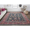 thumbnail image 3 of 4' X 6' Pink Blue And Orange Wool Floral Hand Knotted Distressed Stain Resistant Area Rug With Fringe, 3 of 5