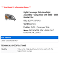 thumbnail image 2 of Right Passenger Side Headlight Assembly - Compatible with 2003 - 2005 Honda Pilot 2004, 2 of 2