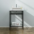 thumbnail image 3 of 24" Bathroom Vanity with Single Sink Countertop, Modern Bathroom Cabinet and Sink Combo, Tempered Glass Open Shelf, Metal Frame, Black, 3 of 8
