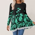 thumbnail image 1 of Abcnature Color Block Print Long Sleeve Tops for Women, Plus Size Round Neck Tunic Pullover, Lace Patchwork Blouse T-shirt Tops Casual Loose Pullover Tops Green XXXXL, 1 of 5