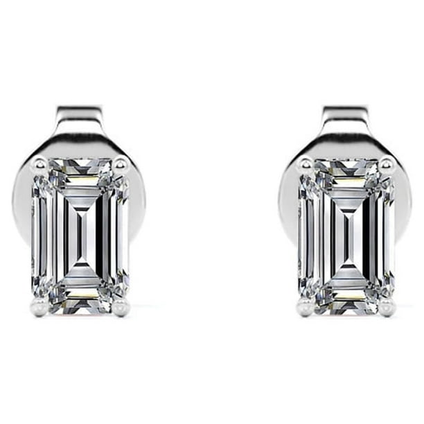 Pendientes minimalistas JeenMata con diamantes de talla esmeralda 0,75 quilates en oro blanco