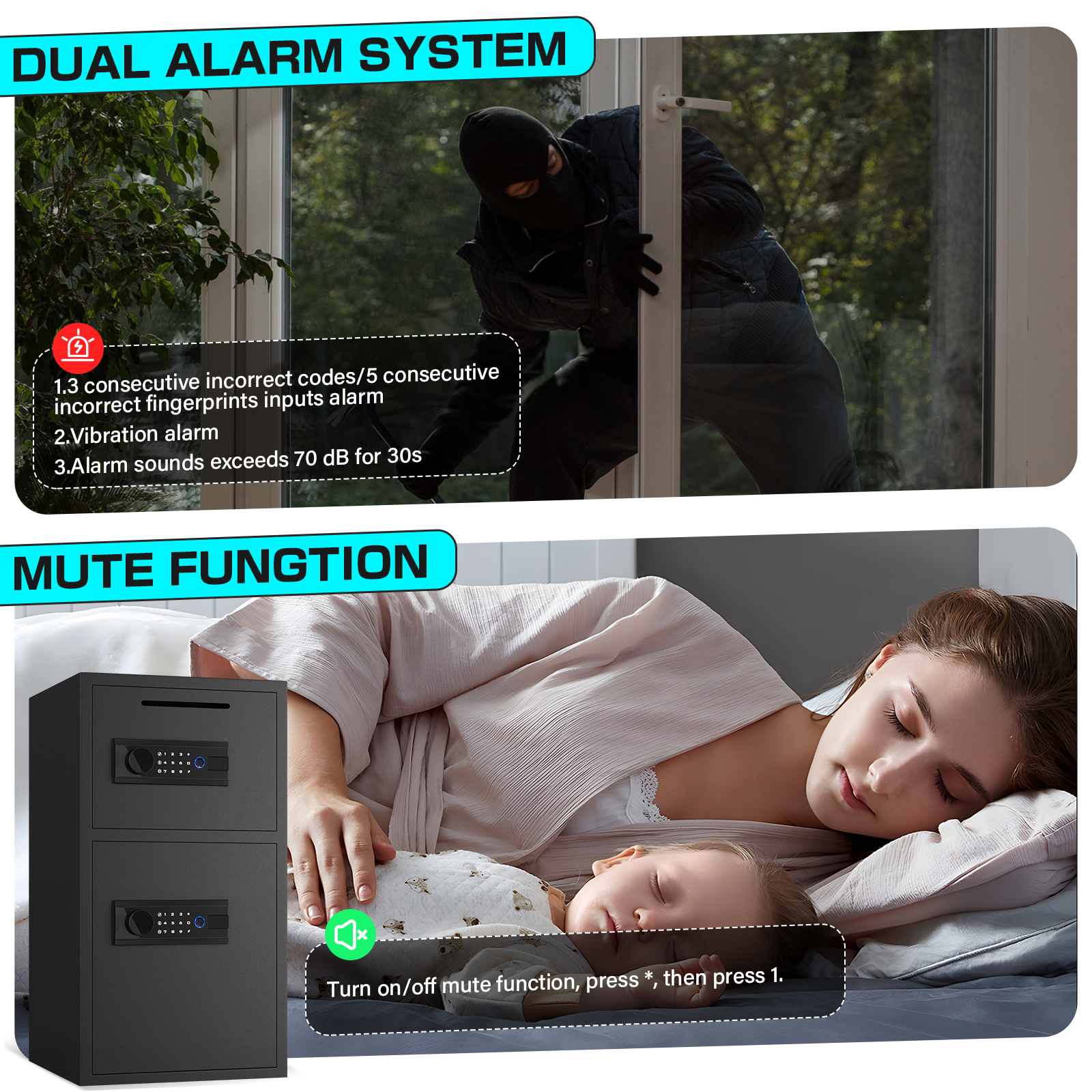 Silkight Safe Box, 6.0 cu ft Large Double Door Safe ,Heavy Duty Fingerprint Safe with Backlit Touch Keypad & Deposit Slot,Fireproof Waterproof Home Safe for Business Home